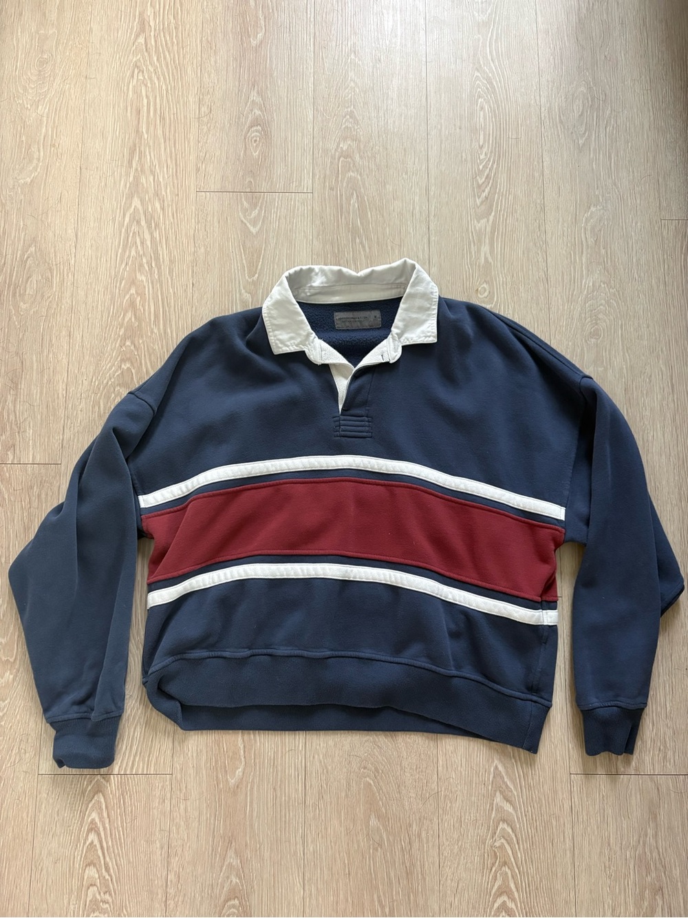 Men's Navy and Burgundy Rugby-Style Pullover Sweater